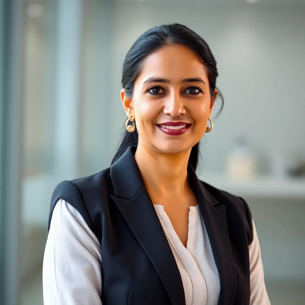 Portrait of Anita Desai, Founder of Creative Studios, wearing professional attire