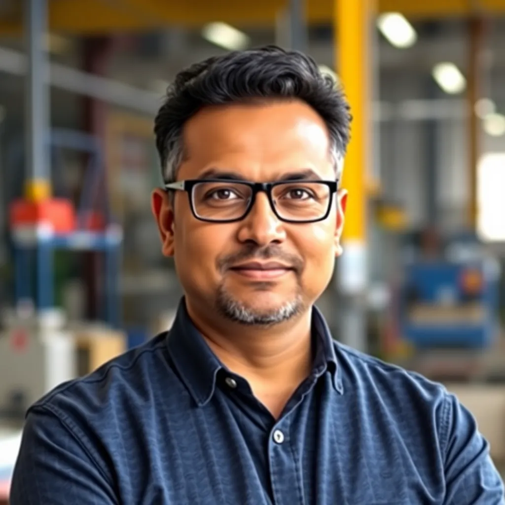 Portrait of Vikram Singh, Director of manufacturing firm, industrial background